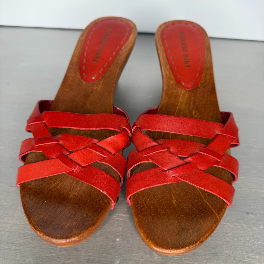 Gianni Bini Orange Slide On Sandals Open Toe Kitty Heel 100% Genuine Leather 7.5 - Picture 3 of 9